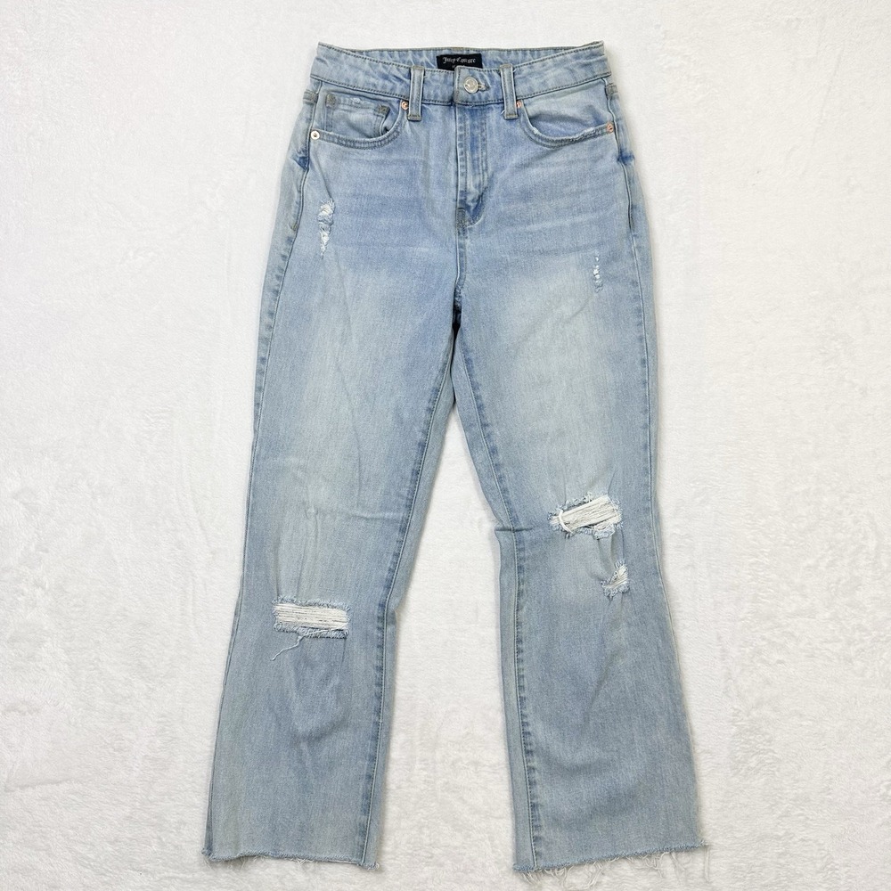 Juicy Couture Jeans Womens 27 Light Blue‎ Distressed Holes Crop Kick Frayed Hem